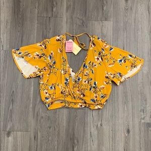 Mustard floral crop top